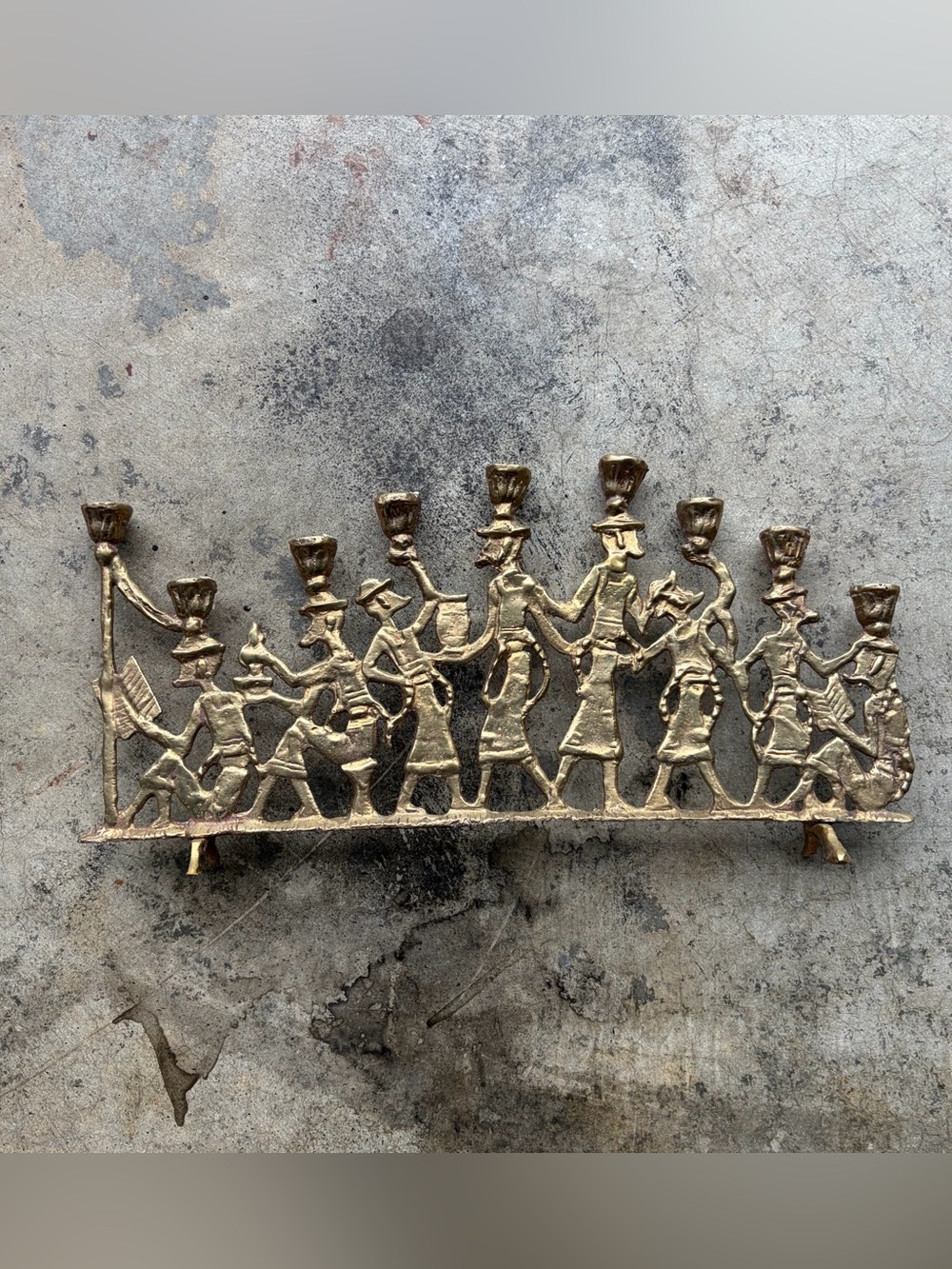 Vintage MCM Brass Brutalist Judaica Hanukkah Menorah - Miriam's Dancing Figures